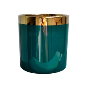 osłonka ceramiczna cylinder, butelkowa zieleń i złoto