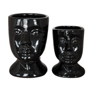 osłonka ceramiczna, doniczka głowa czarna