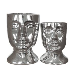 osłonka ceramiczna, doniczka głowa srebrna lustrzana