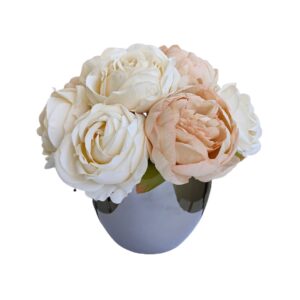 flowerbox w ceramice, bukiet ecru róże i piwonie