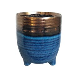 osłonka ceramiczna niebieska miedziana, doniczka na nóżkach