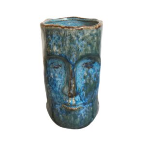 osłonka ceramiczna niebieska , doniczka głowa inka
