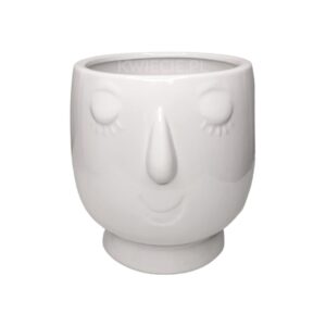 biała osłonka ceramiczna, doniczka głowa